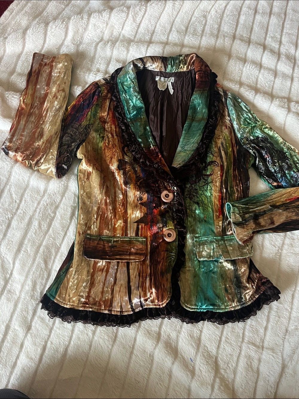 Alberto Malaki Vintage Y2K Velvet Blazer Abstract Print Beautiful Lace